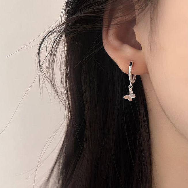 Sterling Silver Butterfly Charm Huggie Hoop Earrings