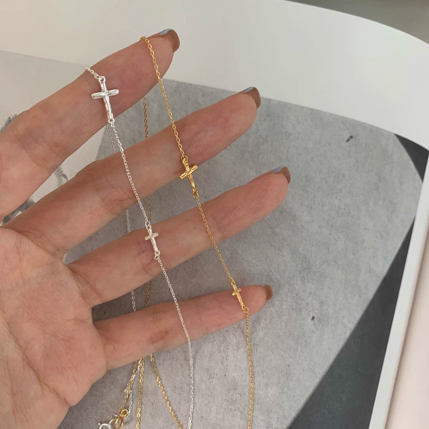 Sterling Silver Double Sideways Cross Necklace