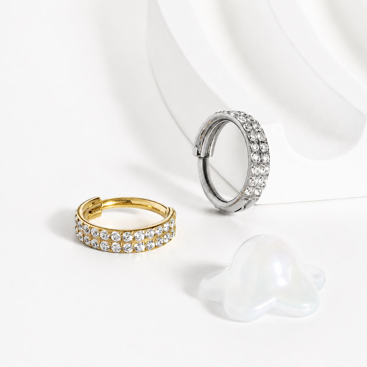 Double Row CZ Hinged Nose Hoop Ring – G23 Titanium