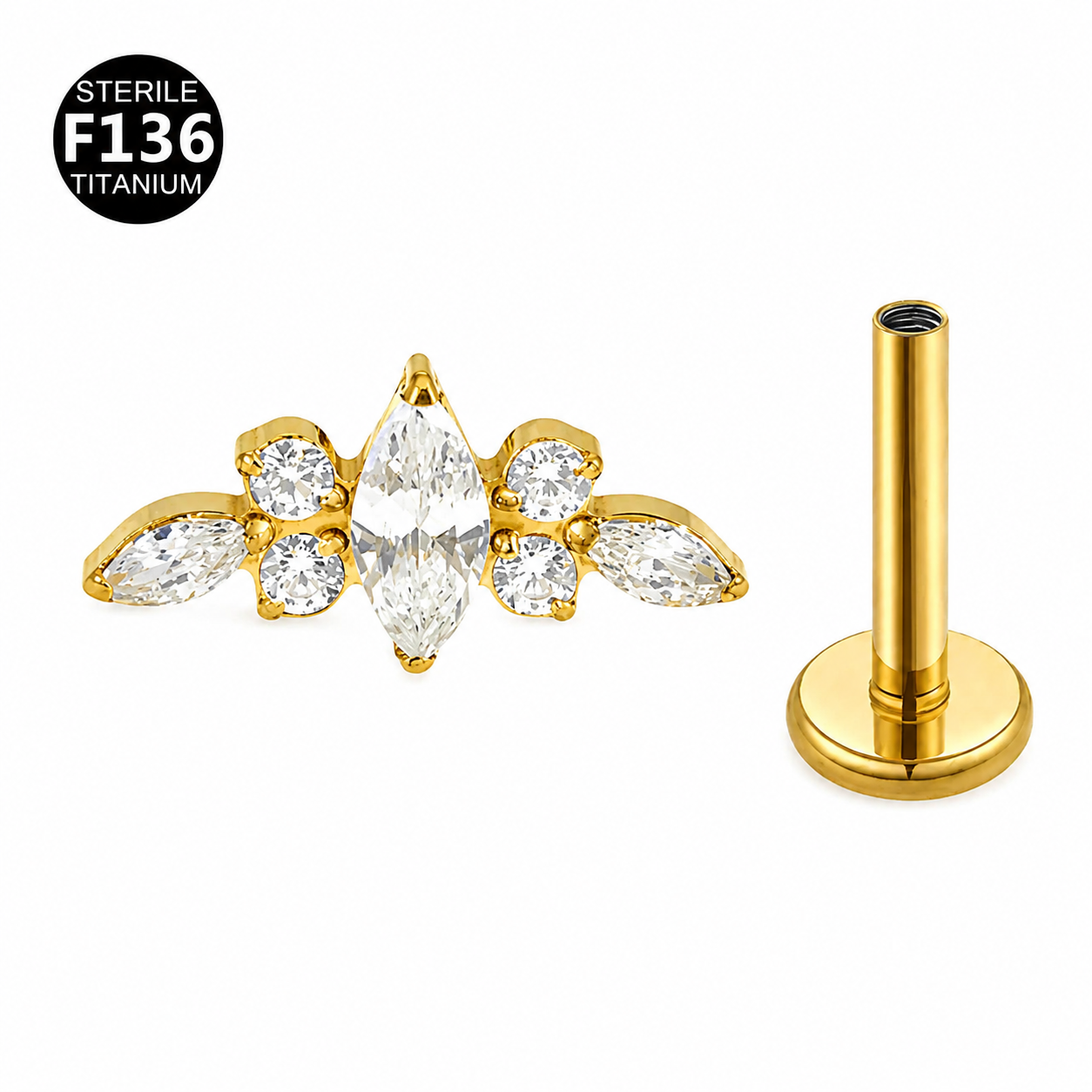 Implant Grade Titanium CZ Marquise Cluster Flat Back Stud