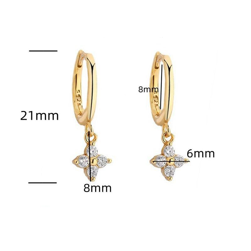 Sterling Silver CZ Flower Huggie Hoop Earrings
