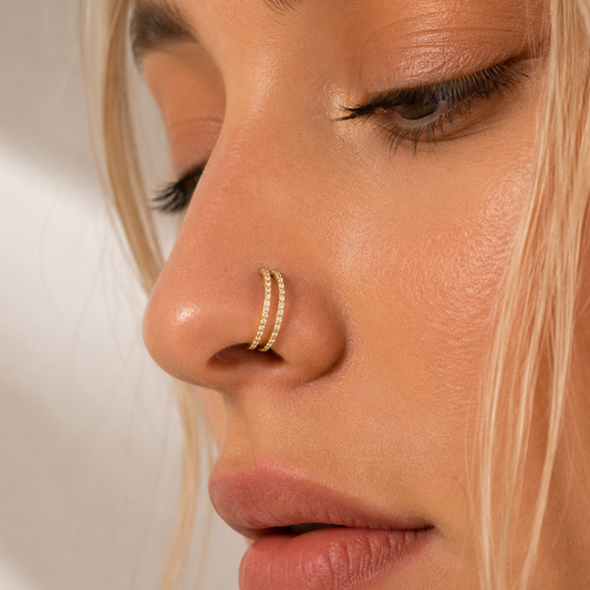 20GA Crossover Double Row CZ Hinged Nose Hoop Ring – G23 Titanium