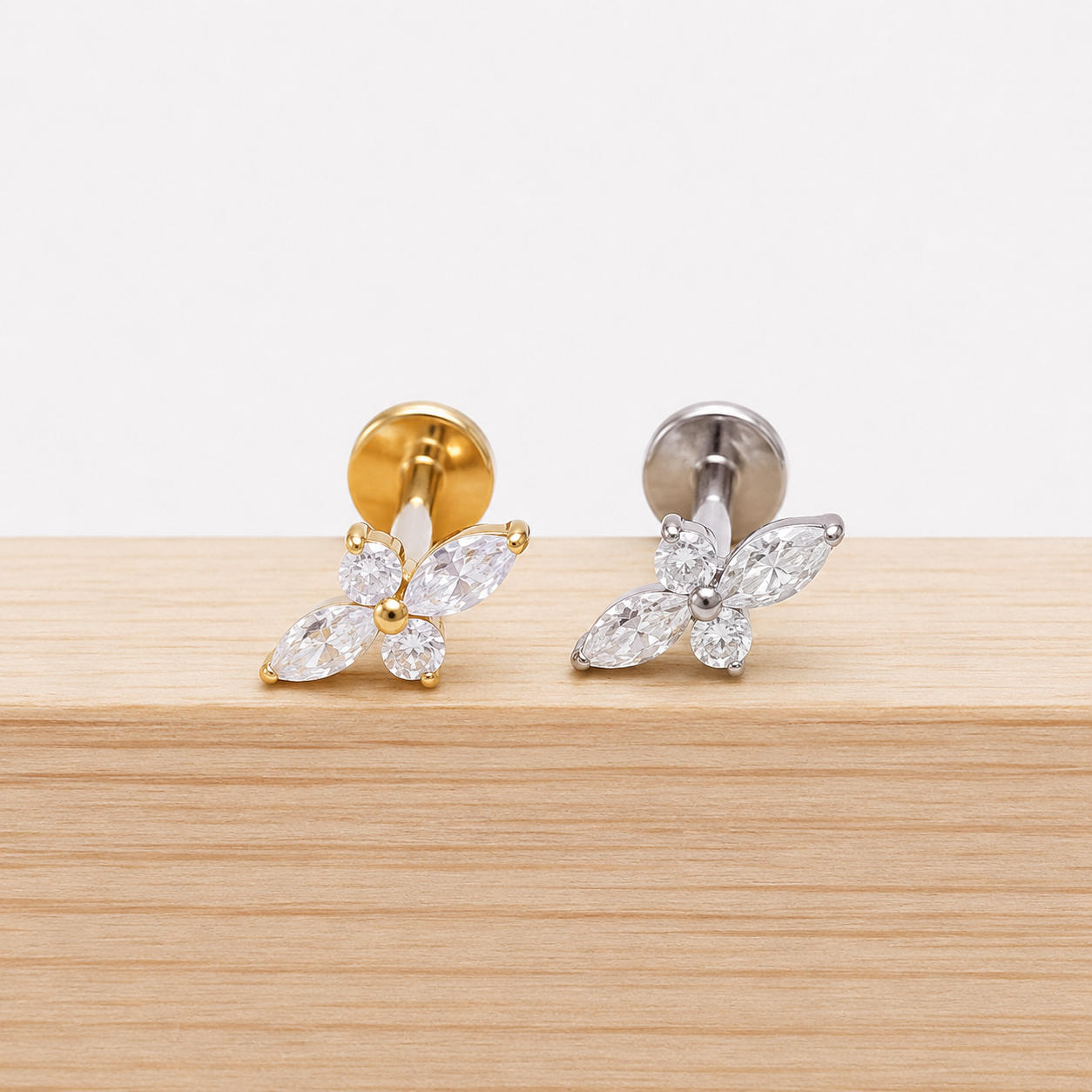 Titanium 4 Marquise CZ Flat Back Stud