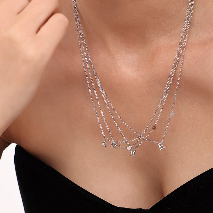 Stainless Steel Initial Letter Necklace - Silver