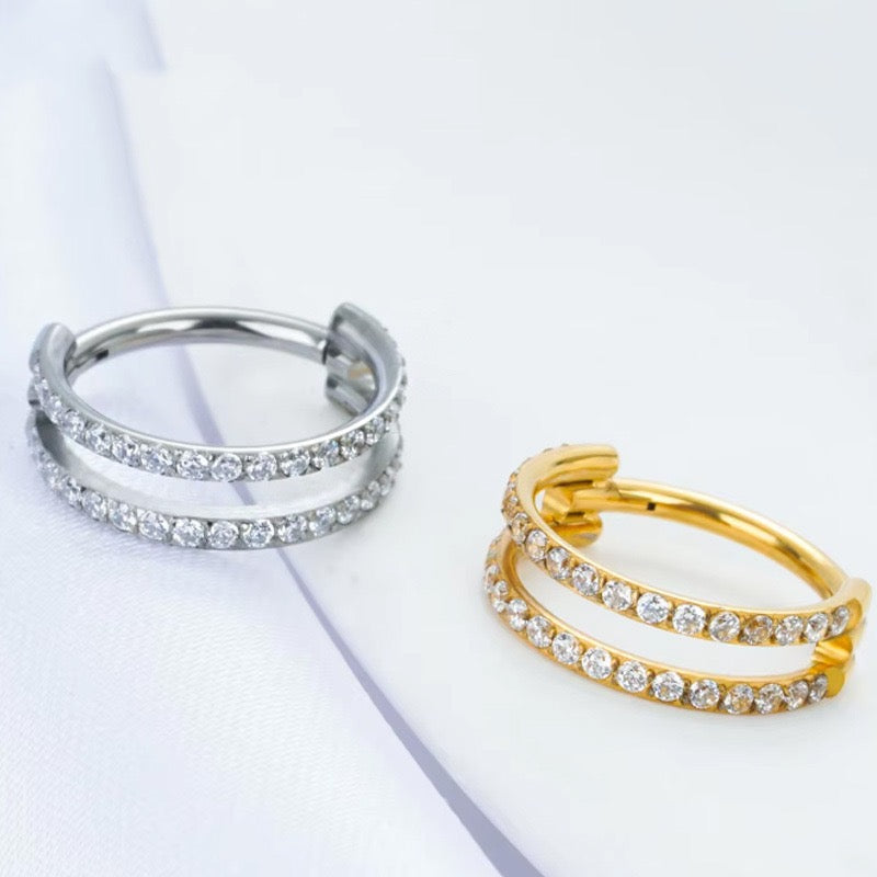 Double Row CZ Hinged Nose Hoop Ring – G23 Titanium