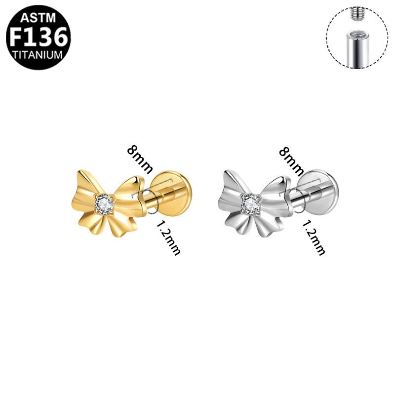 F136 Titanium CZ Bow Flat Back Stud