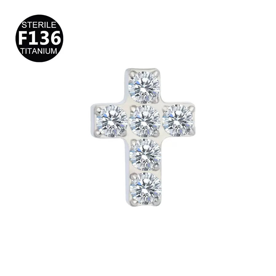 F136 Titanium CZ Cross Flat Back Stud