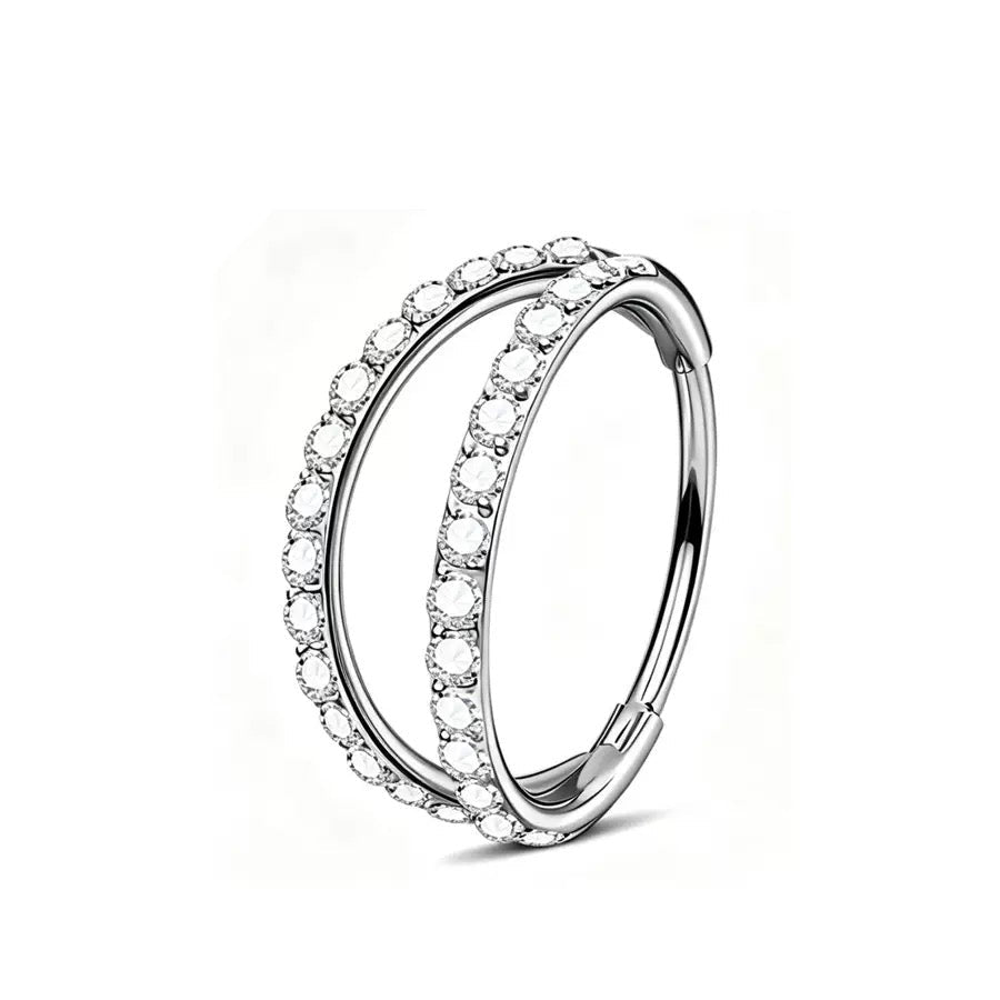 20GA Crossover Double Row CZ Hinged Nose Hoop Ring – G23 Titanium