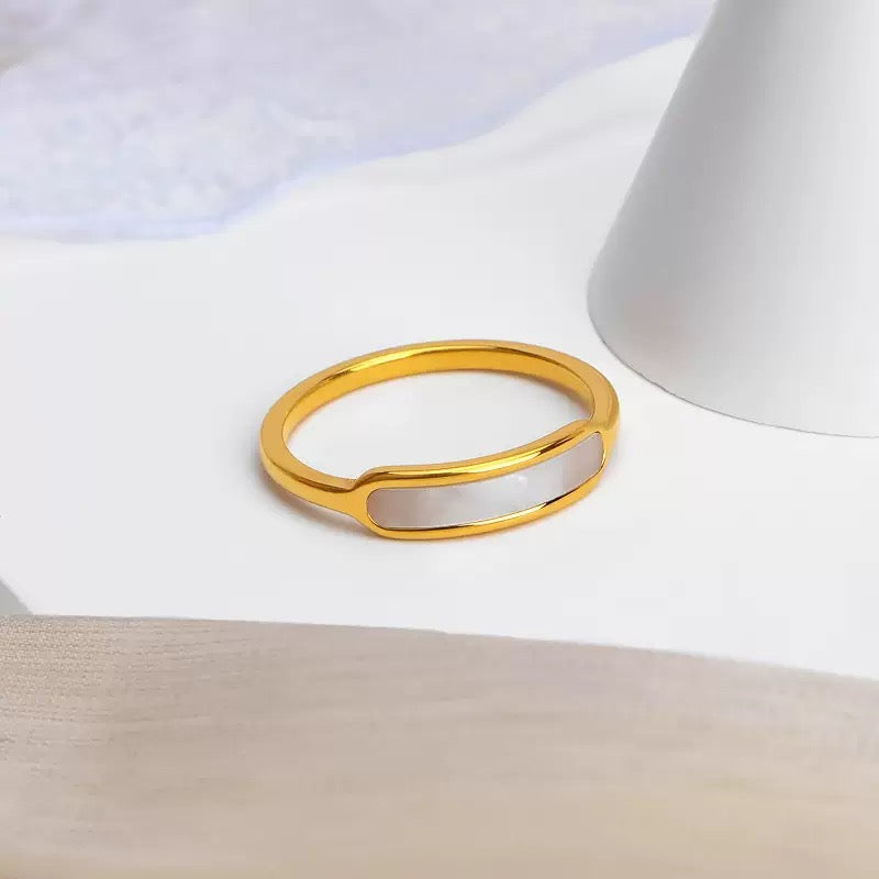 Minimalist Mother of Pearl Ring – Stainless Steel