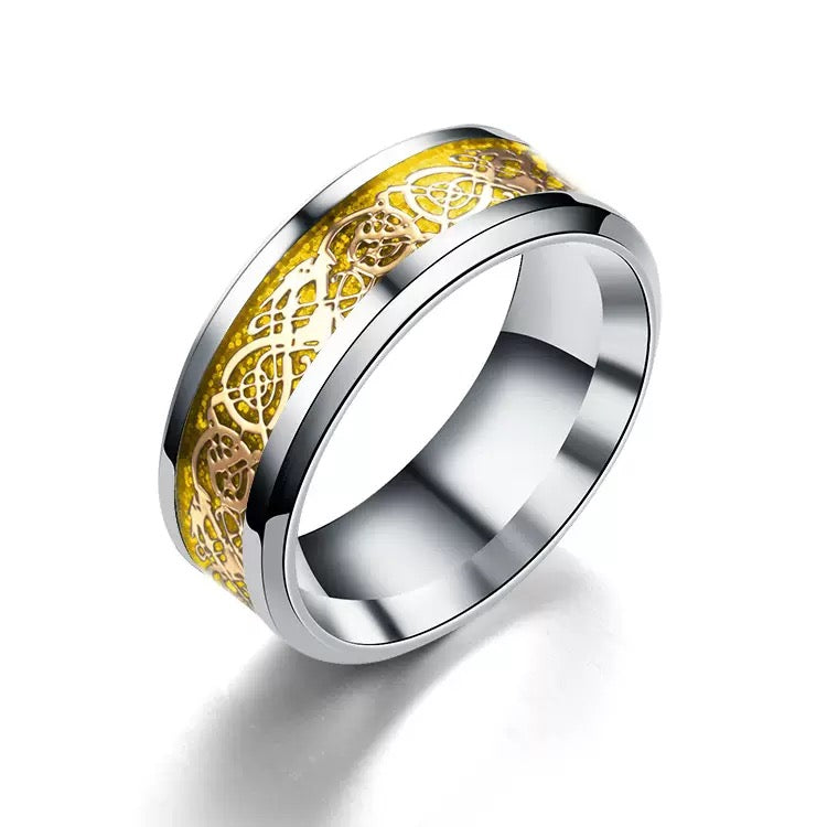 8mm Celtic Dragon Stainless Steel Ring - Gold