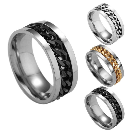 8mm Black Spinner Chain Stainless Steel Ring