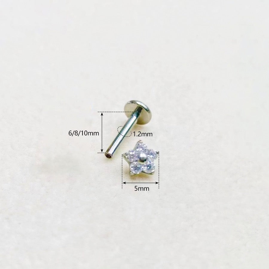 Titanium Flower CZ Flat Back Stud