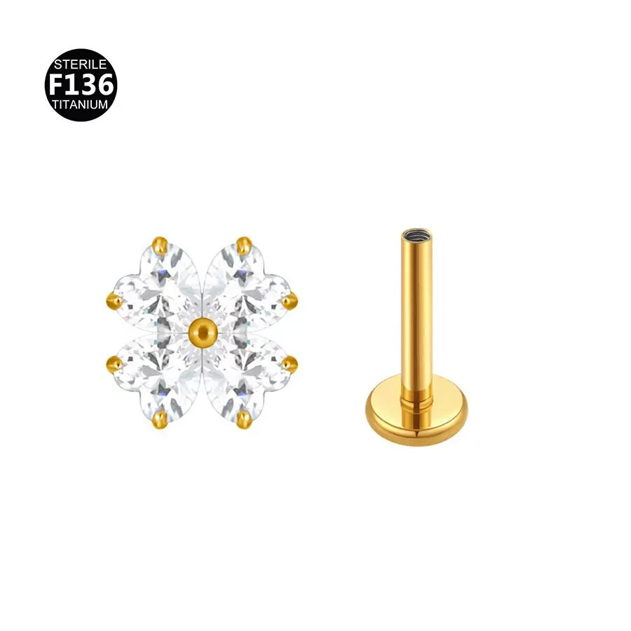Titanium Marquise Clover CZ Flat Back Stud