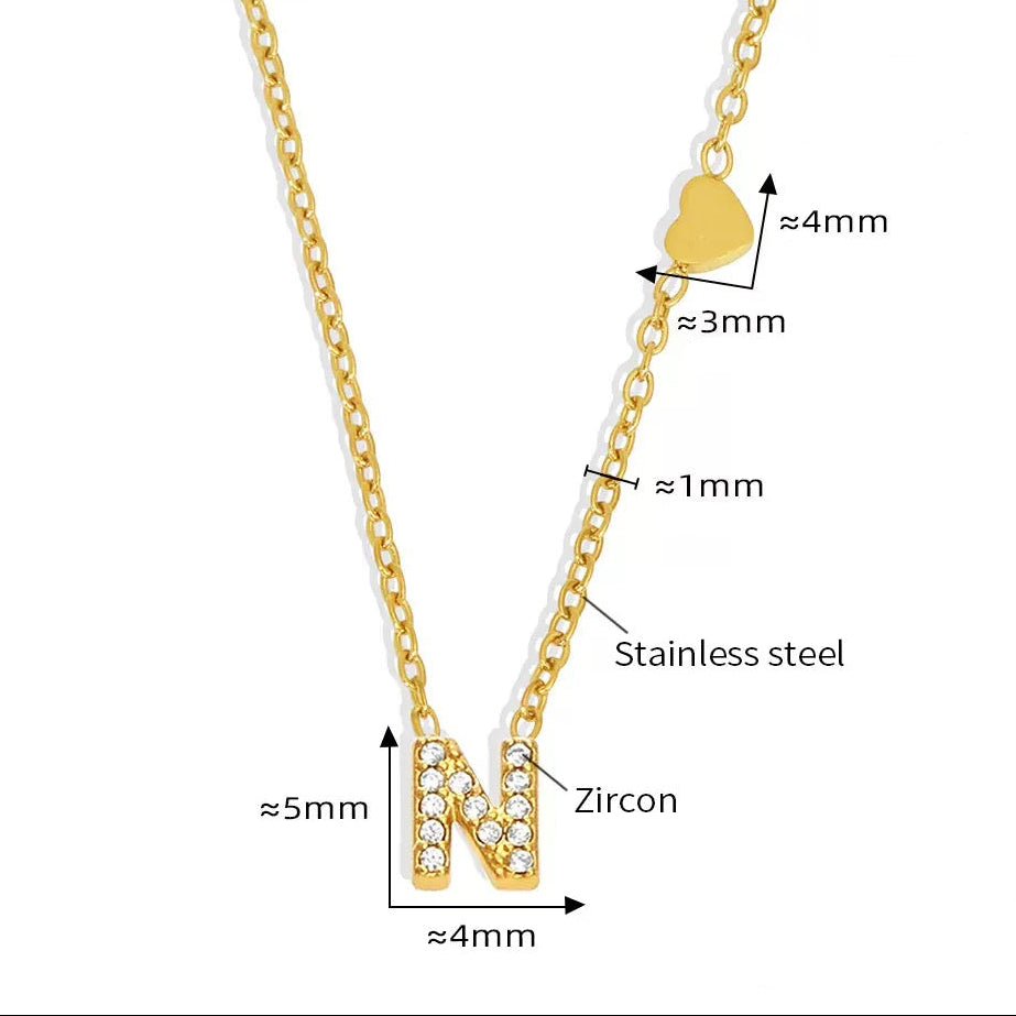 Stainless Steel Initial Letter Necklace - Gold
