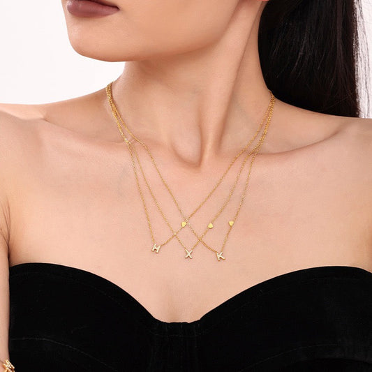 Stainless Steel Initial Letter Necklace - Gold