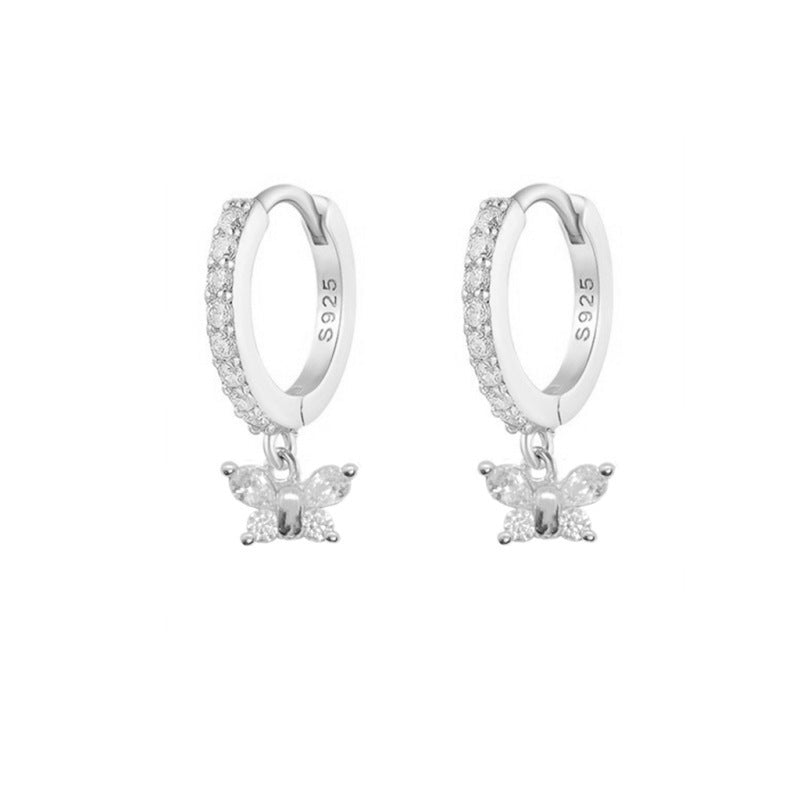 Sterling Silver CZ Butterfly Huggie Hoop Earrings