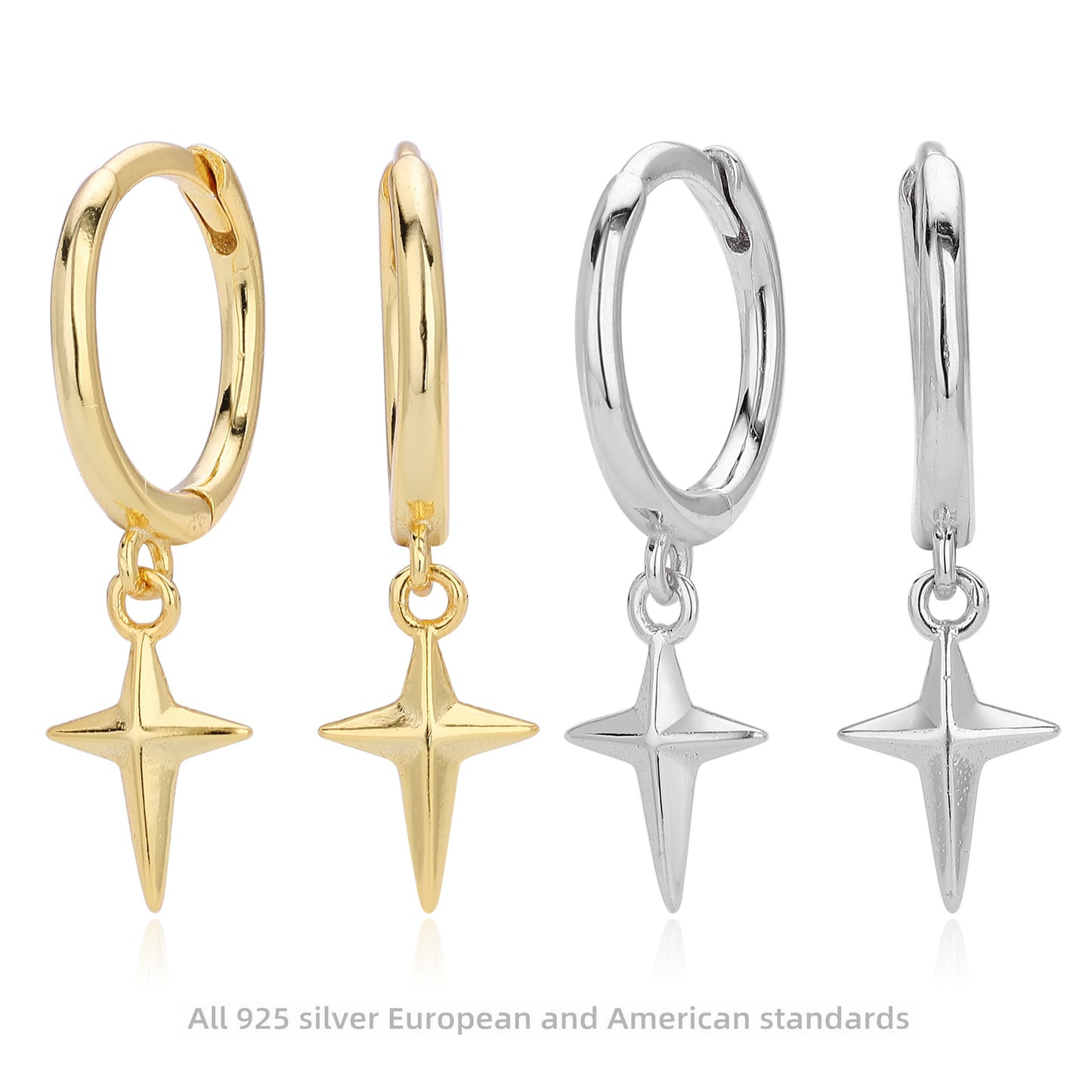 Sterling Silver North Star Huggie Hoop Earrings