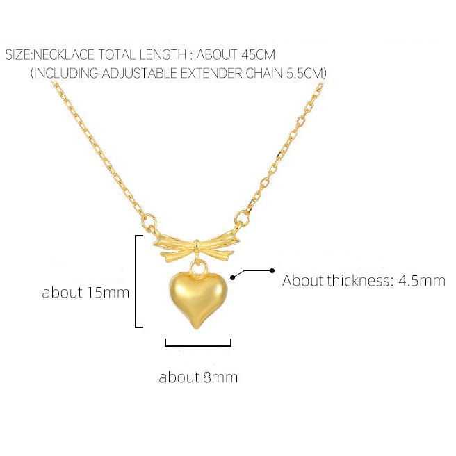 Sterling Silver Bow & Puffy Heart Pendant Necklace