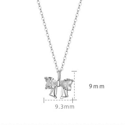 Heart-Shaped CZ Bowknot Sterling Silver Necklace