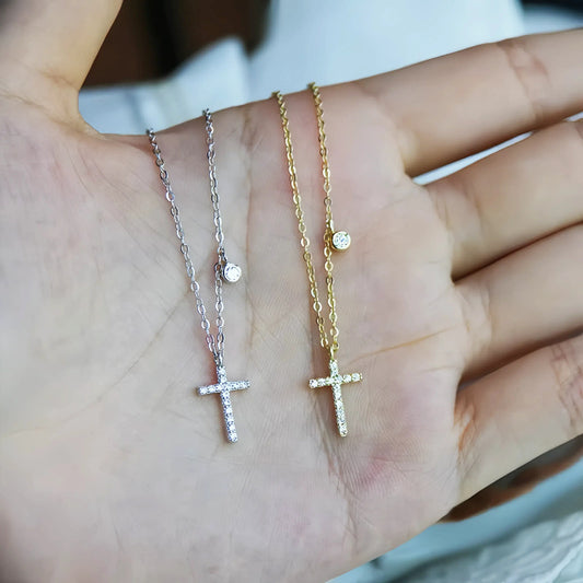 CZ Cross Pendant Sterling Silver Necklace