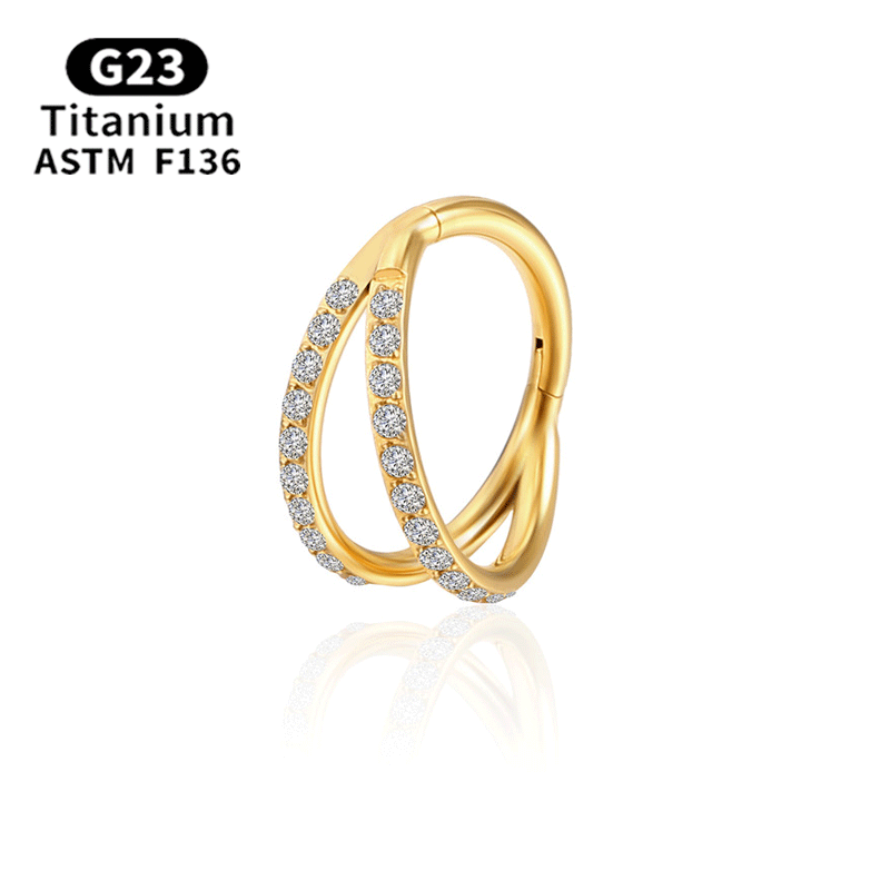 16GA Crossover Double Row CZ Hinged Nose Hoop Ring – G23 Titanium