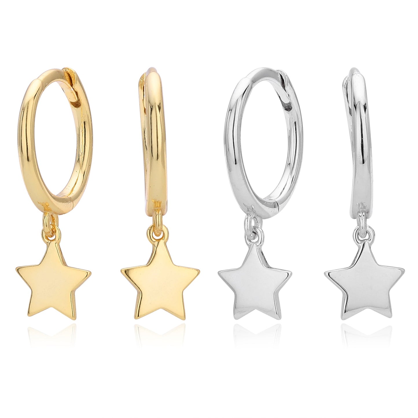 Sterling Silver Star Charm Huggie Hoop Earrings