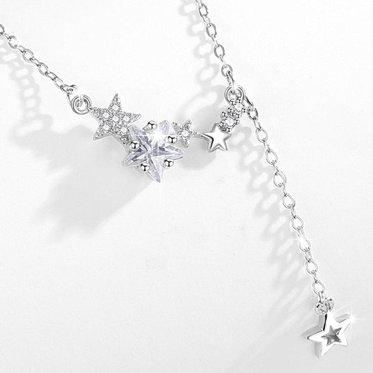 CZ Star Tassel Sterling Silver Necklace