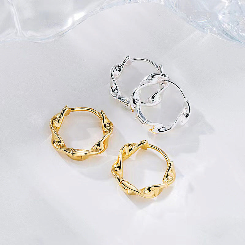 Sterling Silver Twisted Wave Huggie Hoop Earrings