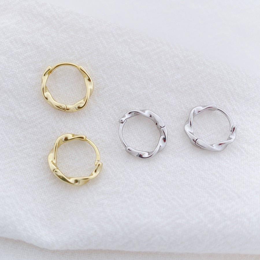 Sterling Silver Twisted Wave Huggie Hoop Earrings