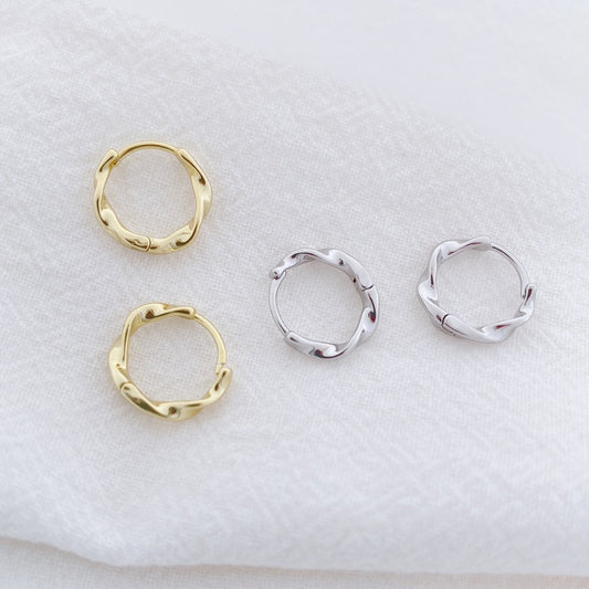 Sterling Silver Twisted Wave Huggie Hoop Earrings