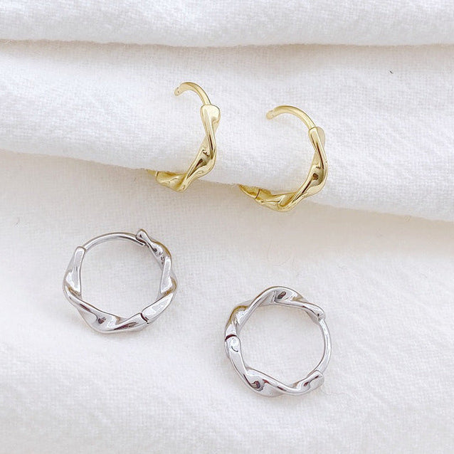 Sterling Silver Twisted Wave Huggie Hoop Earrings