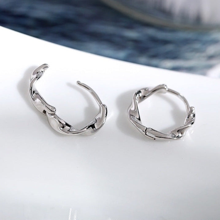 Sterling Silver Twisted Wave Huggie Hoop Earrings