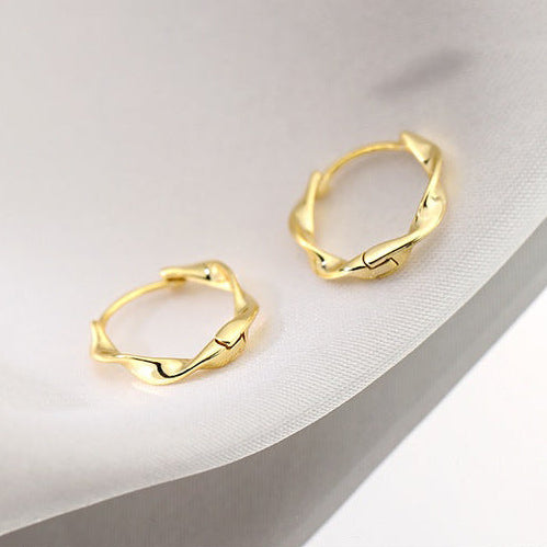 Sterling Silver Twisted Wave Huggie Hoop Earrings