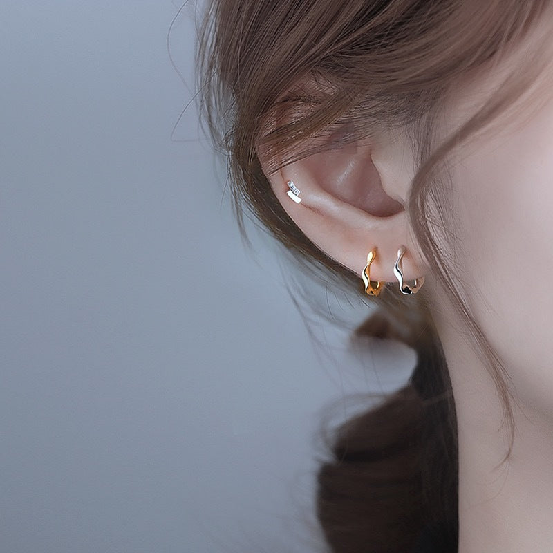Sterling Silver Twisted Wave Huggie Hoop Earrings