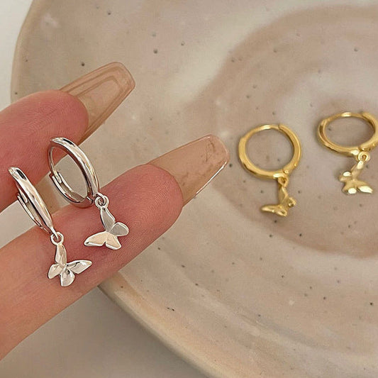 Sterling Silver Butterfly Charm Huggie Hoop Earrings