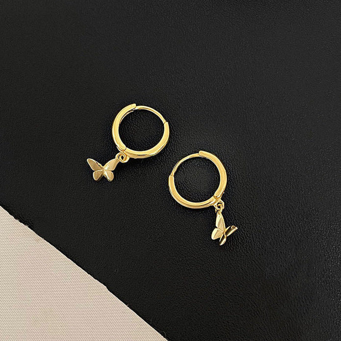 Sterling Silver Butterfly Charm Huggie Hoop Earrings