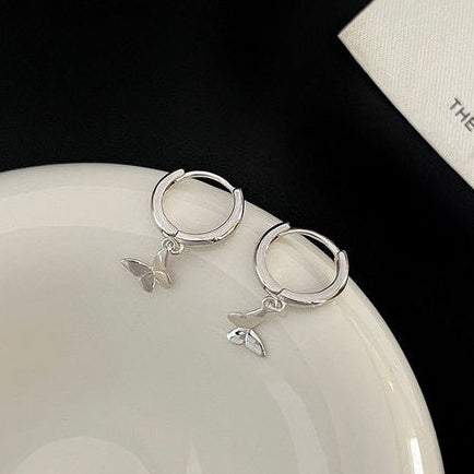 Sterling Silver Butterfly Charm Huggie Hoop Earrings