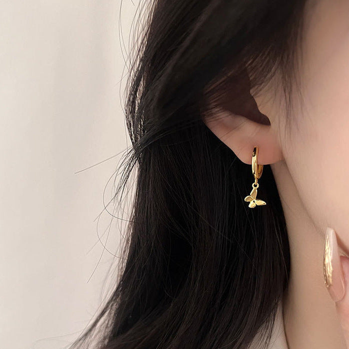 Sterling Silver Butterfly Charm Huggie Hoop Earrings