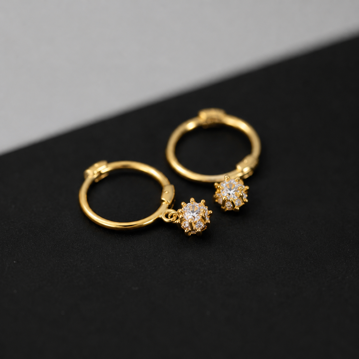 CZ Snowflake Drop Huggie Hoop Sterling Silver Earrings