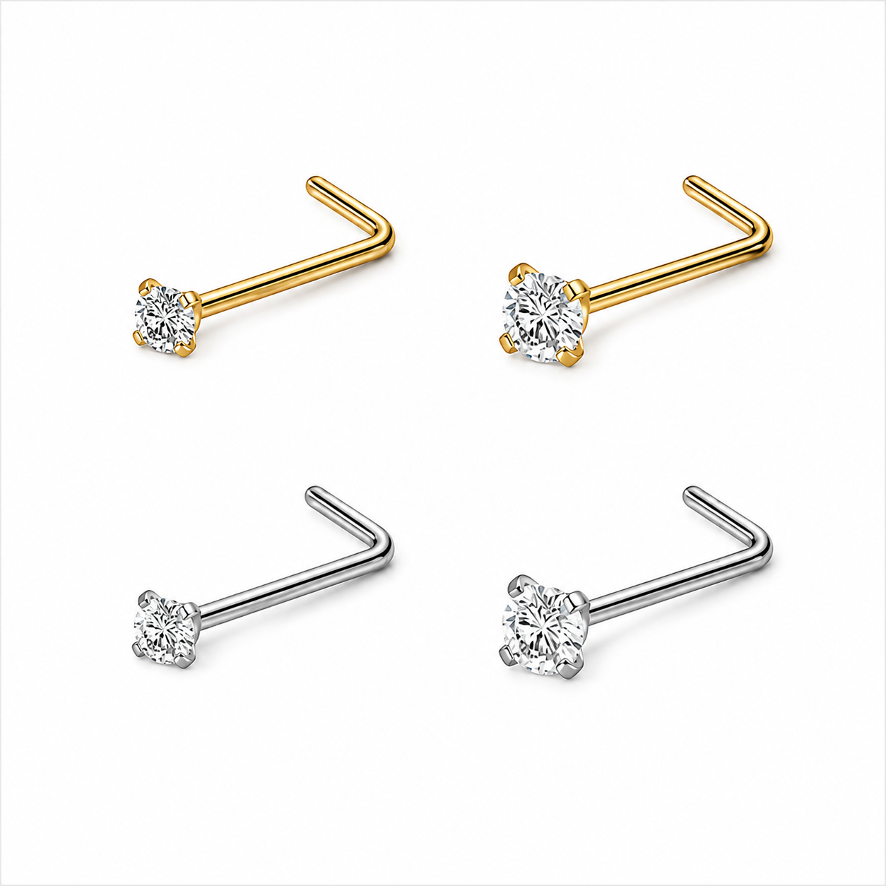 L Bend Round CZ Nose Stud