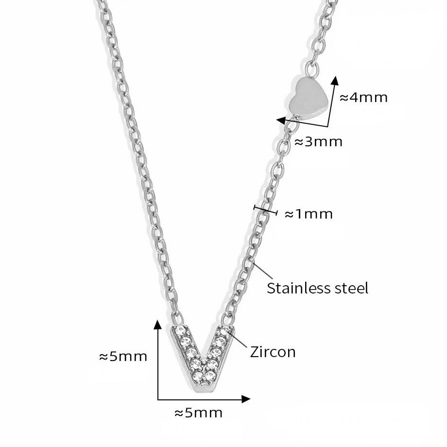 Stainless Steel Initial Letter Necklace - Silver
