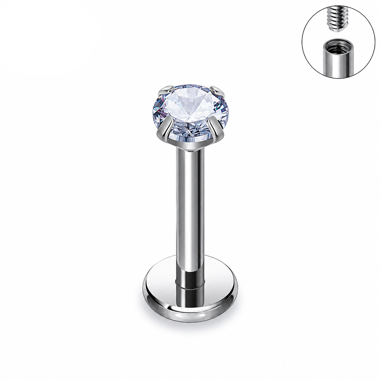 G23 Titanium Cubic Zirconia Flat Back Stud