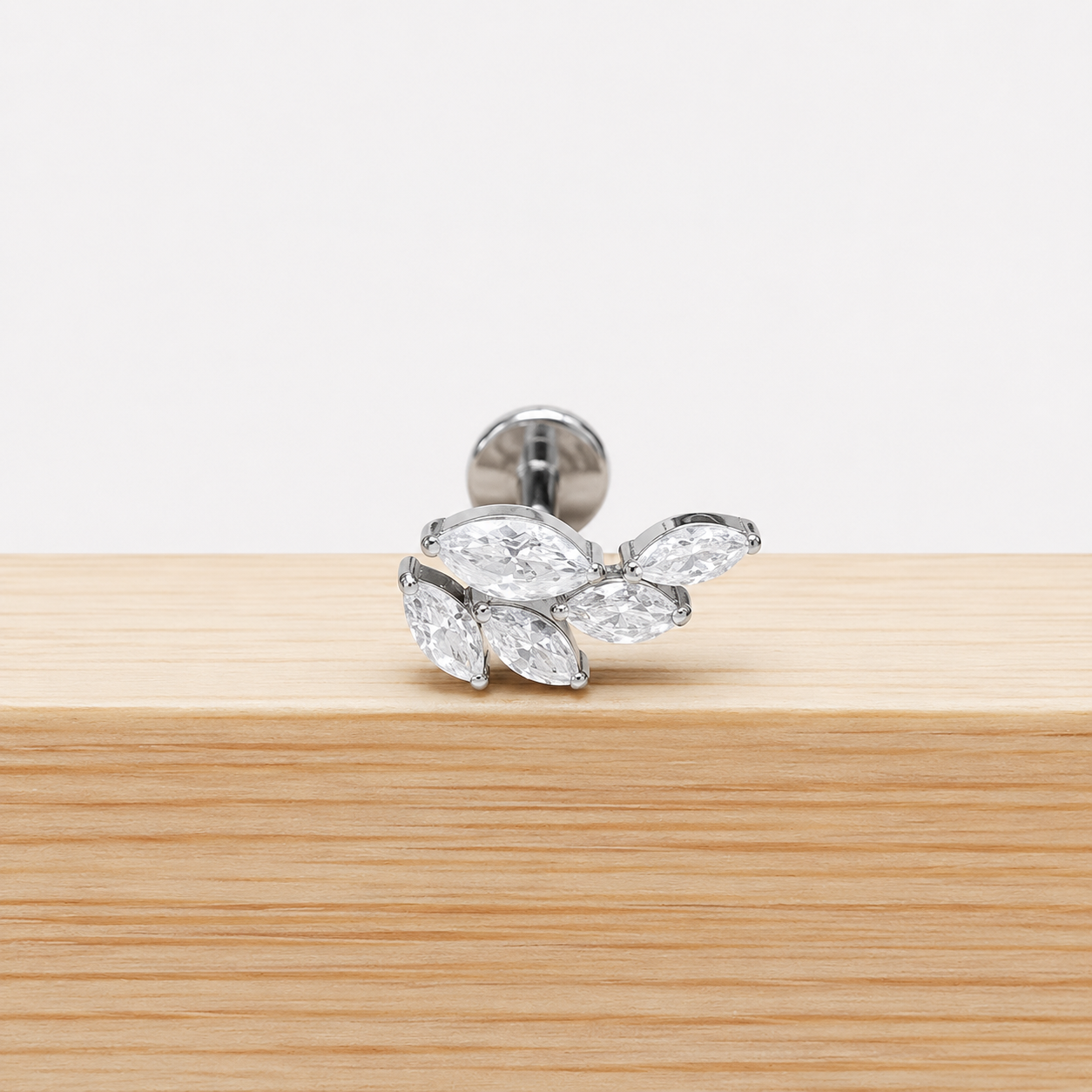 Titanium Laurel CZ Flat Back Stud