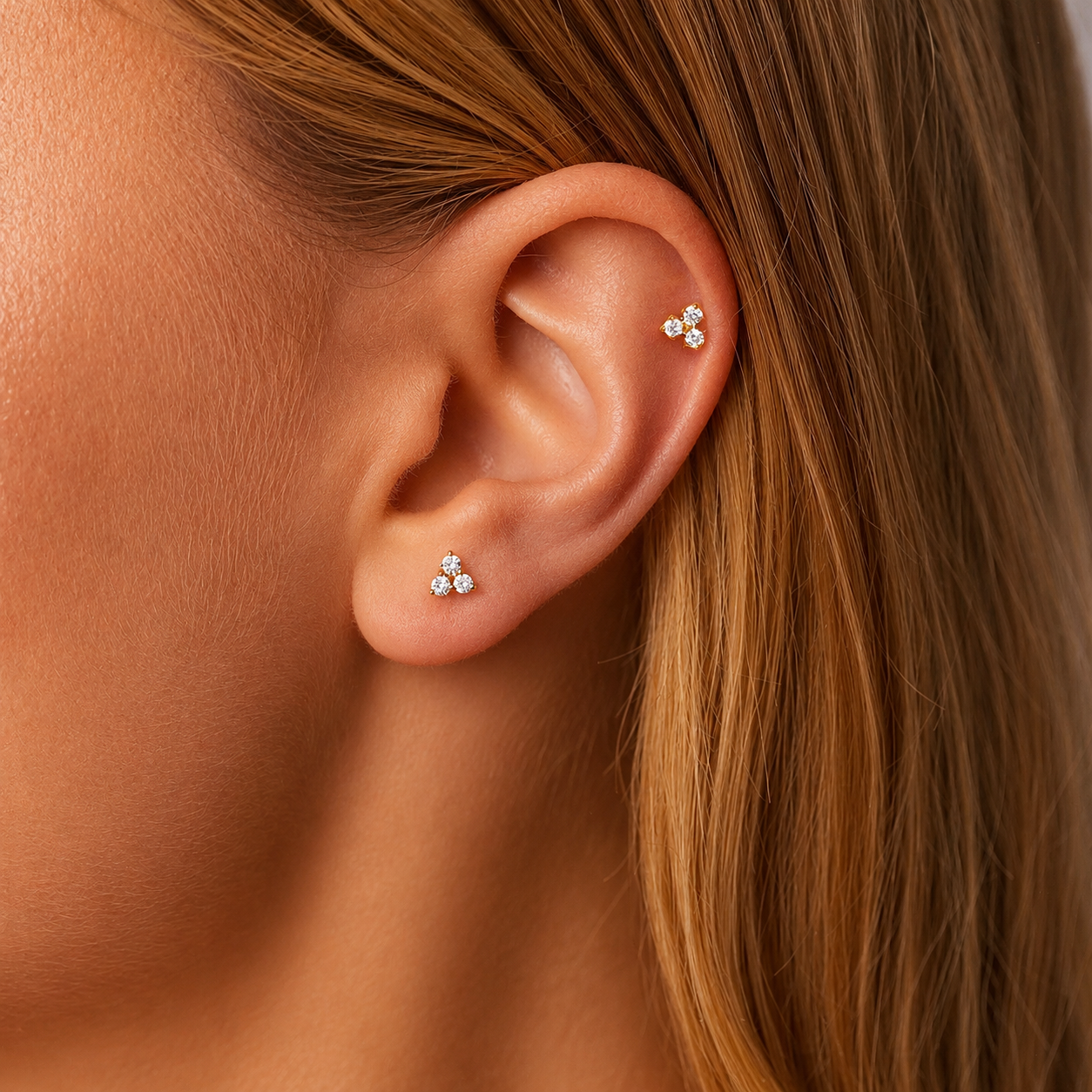 Titanium Triple CZ Clover Flat Back Stud