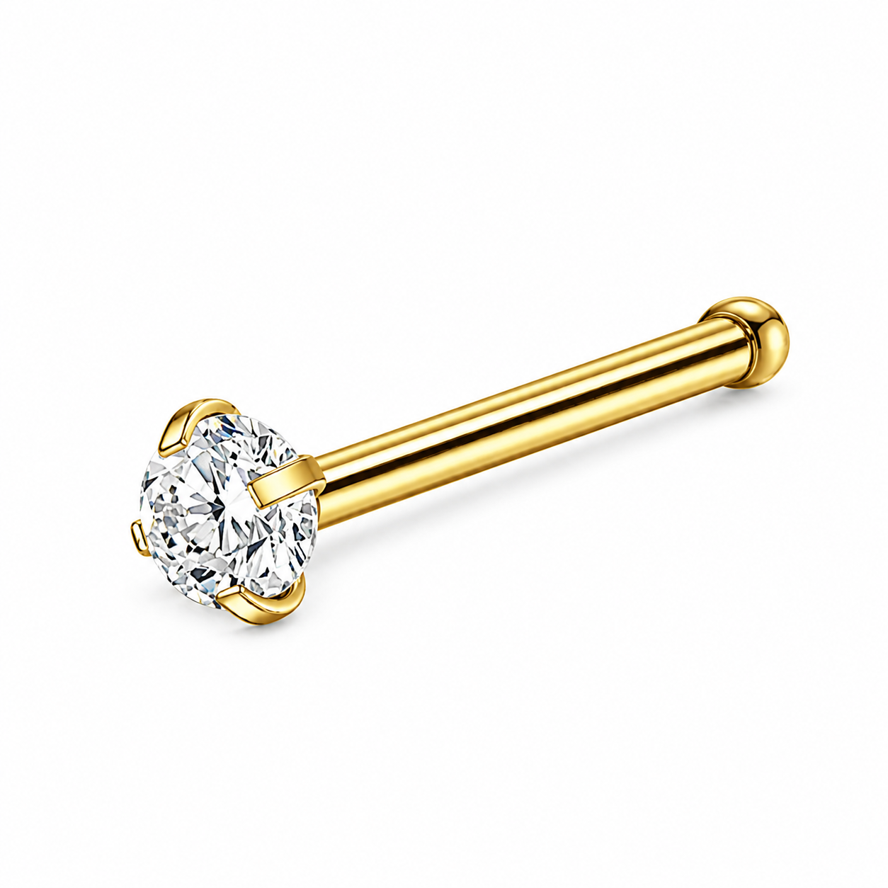 Straight Round CZ Nose Stud