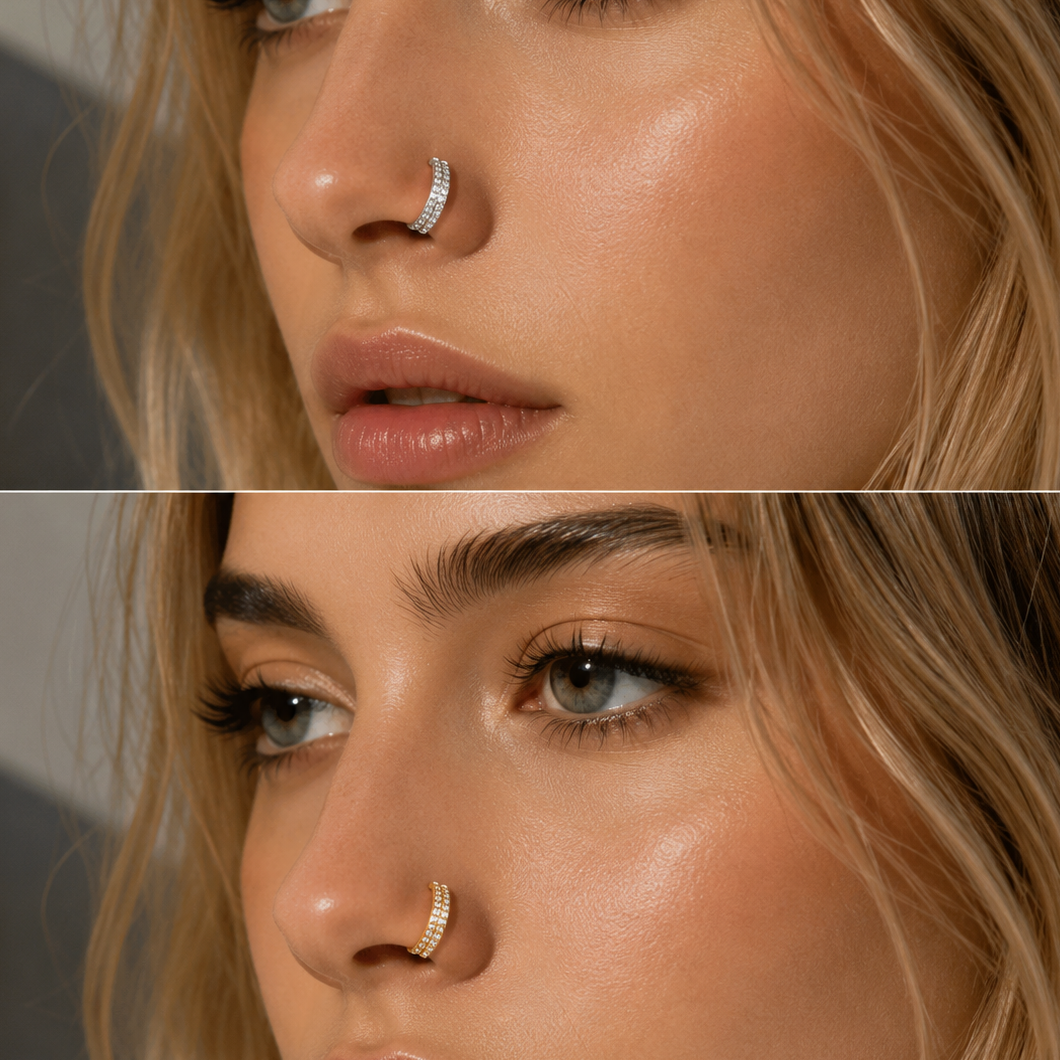 Double Row CZ Hinged Nose Hoop Ring – G23 Titanium