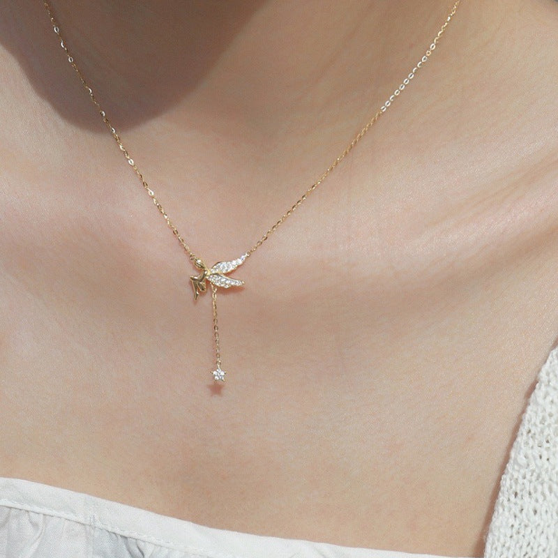 Sterling Silver Fairy Wings CZ Necklace
