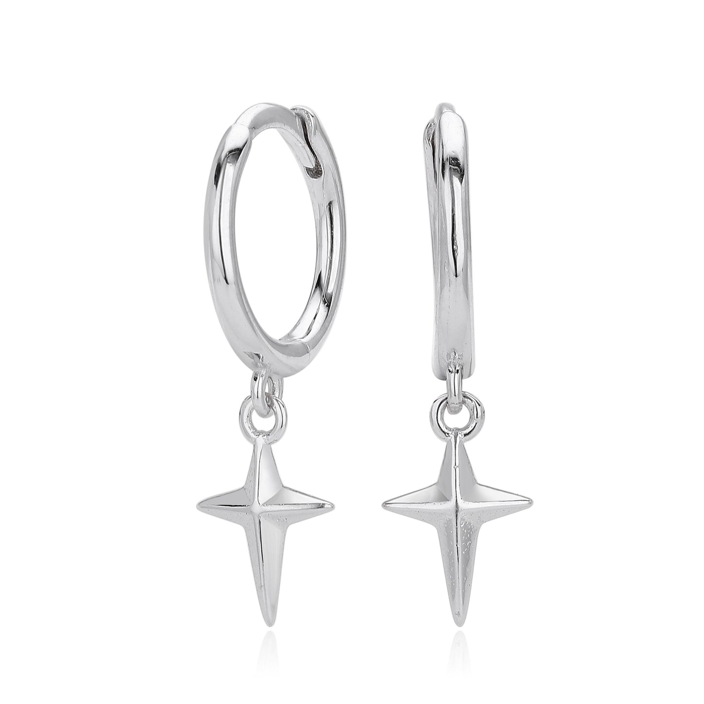Sterling Silver North Star Huggie Hoop Earrings