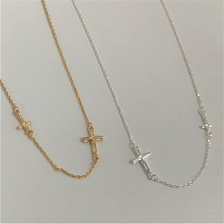 Sterling Silver Double Sideways Cross Necklace