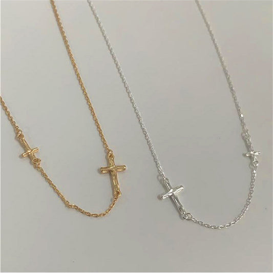 Sterling Silver Double Sideways Cross Necklace